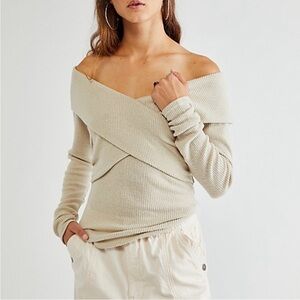 Free People Off-Shoulder Beige Sweater